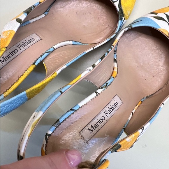 MARINO FABIANI MADE IN ITALY Yellow and Blue Floral Slingback Heels - Picture 3 of 7